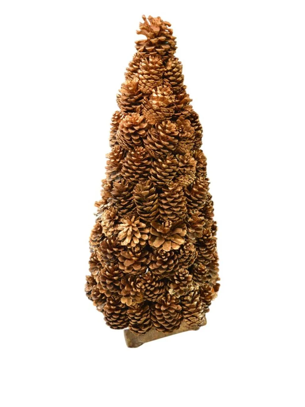 Handmade Golden Real Pinecone Christmas Tree Table Decor 24” Wooden Log Metallic